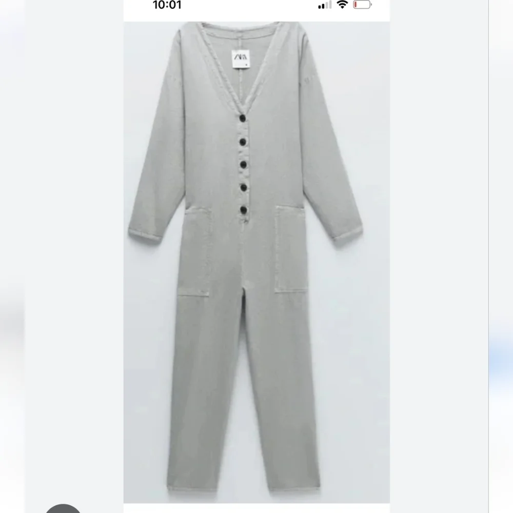 ZARA | Gray Lillian 100% Linen Button Front Jumpsuit SZ S